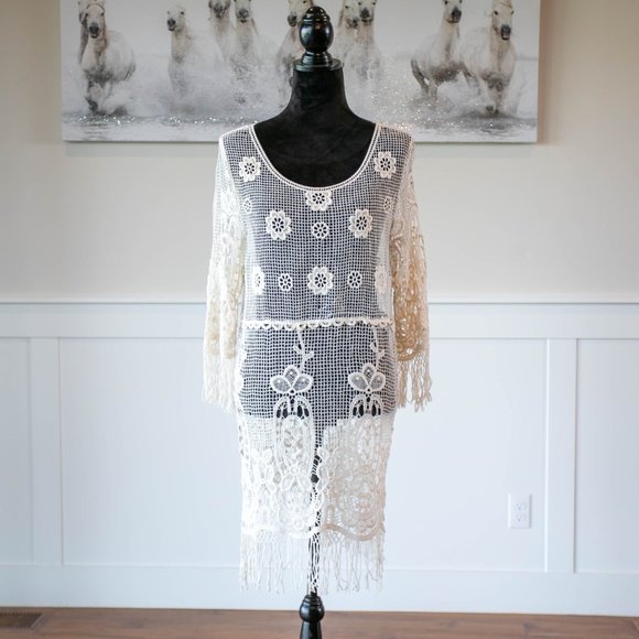 Crocheted Off White bathing Suit Cover up dress - Picture 2 of 11